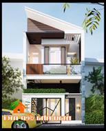 Mẫu nhà đẹp 2 tầng mặt tiền 5m kiểu mái xéo hiện đại