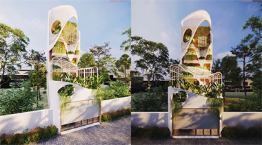 Tuyệt tác sân vườn với vách kính trên tầng 2 của biệt thự như bước ra từ tranh