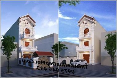 Mặt tiền mẫu nhà ống 3 tầng đẹp mái thái 5m anh Bằng