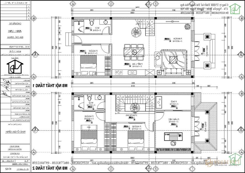 Mặt bằng bố trí nội thất mẫu nhà ống 2 tầng mái thái 6x12m NDNP2T24