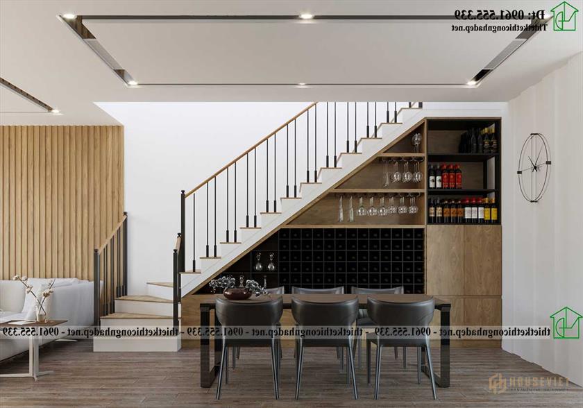 Bộ bàn ghế ăn và tủ rượu gầm cầu thang NDNP2T24