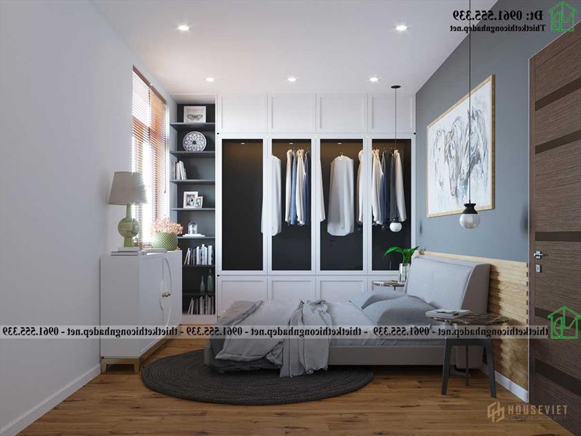 Thiết kế nội thất phòng ngủ màu xanh dương NDNP2T24