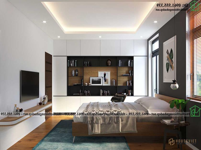 Giường và tủ trang trí nhà ống 2 tầng mái thái NDNP2T24