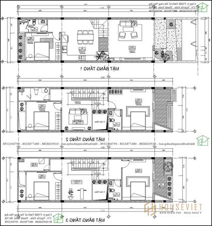 Mặt bằng nội thất nhà lệch tầng 5x20m NDNP3T58