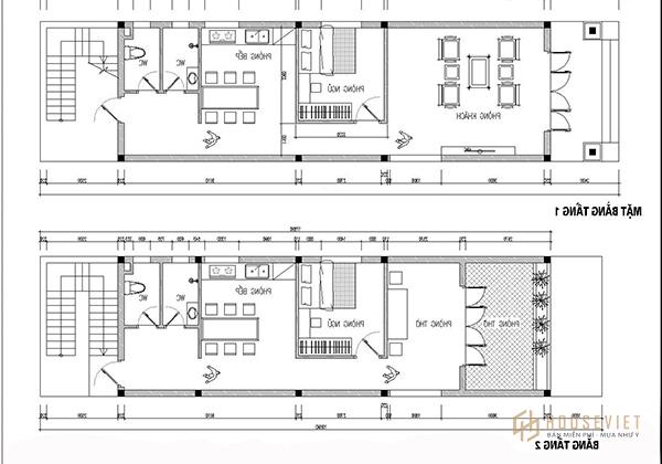 Bản vẽ nhà 2 tầng 4x16