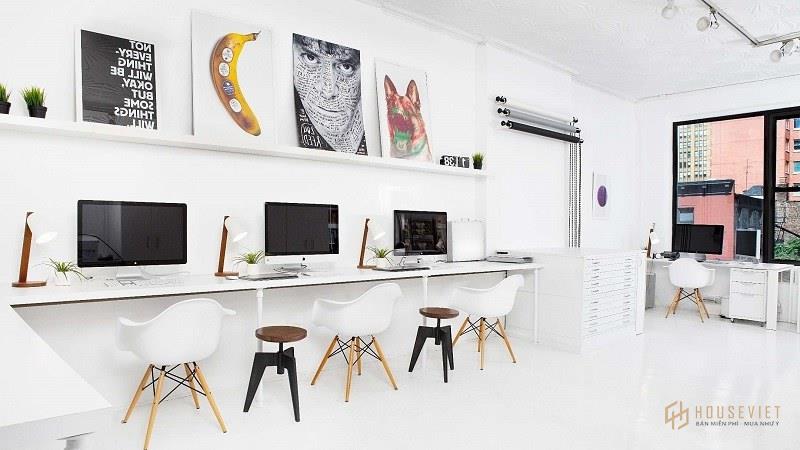 Mẫu văn phòng năng động, hiện đại với gam màu trắng chủ đạo