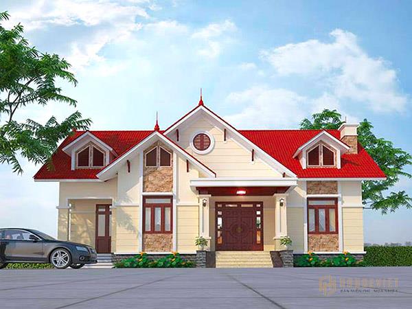 Mẫu 5 - Nhà biệt thự 1 tầng mái thái đỏ