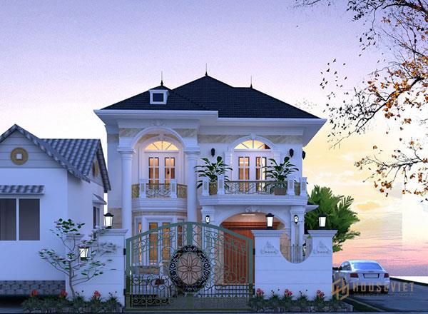 Mẫu 9 - Bản vẽ biệt thự 2 tầng mái thái đẹp, cổng sang trọng