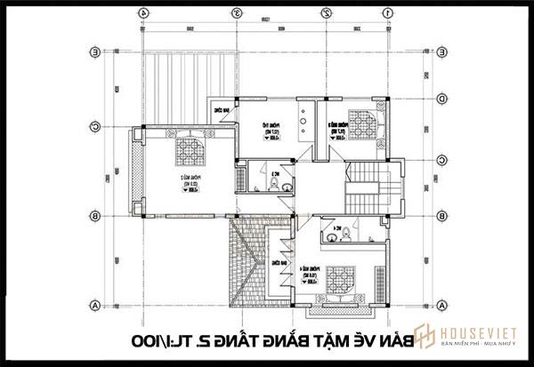 Mẫu 12 - Bản vẽ nội thất tầng 2 biệt thự 2 tầng mái thái