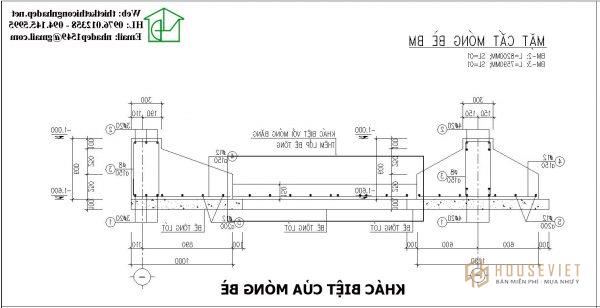 Bản vẽ mặt cắt chi tiết móng bè nhà cấp 4