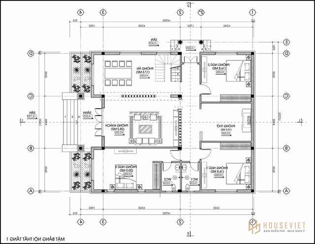 Mẫu nhà cấp 4 mái thái mặt tiền 12m