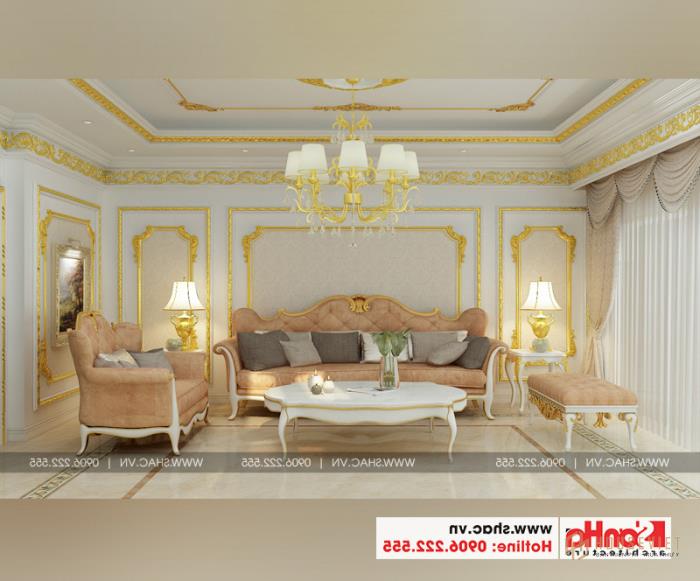 Nội thất phòng khách giao dịch tại khu vực kinh doanh của nhà phố cổ điển Pháp 
