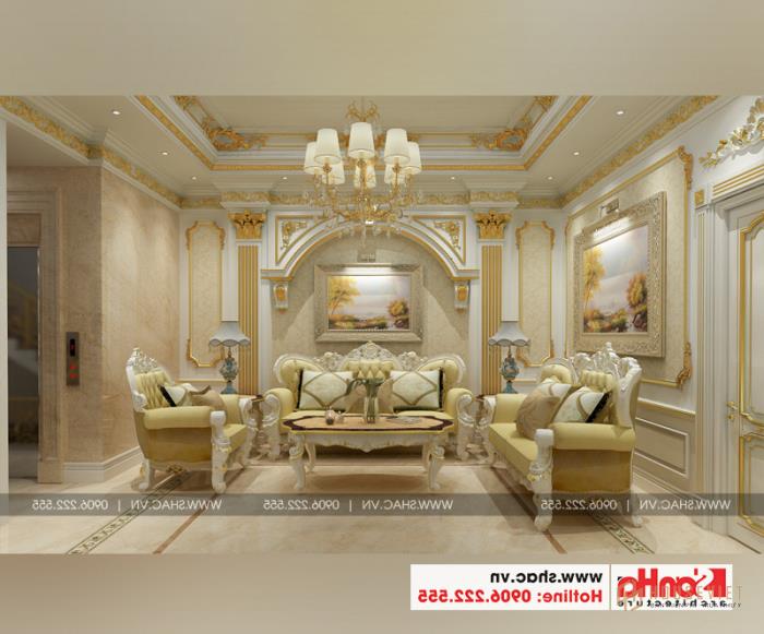 Mẫu phòng khách đẹp phong cách cổ điển Pháp cho nhà phố kinh doanh 