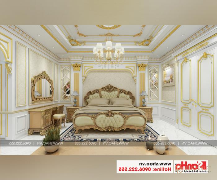 Thiết kế nội thất phòng ngủ phong cách hoàn gia châu Âu cho nhà phố đẹp 