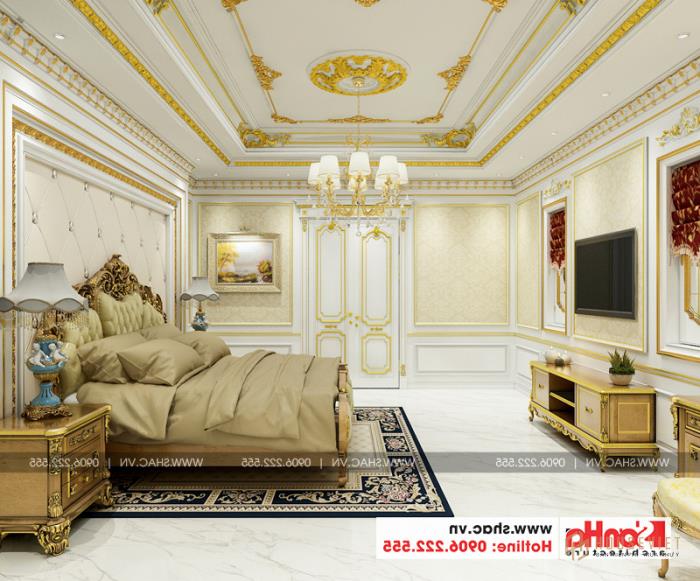 Mẫu phòng ngủ đẹp sử dụng hoa văn phào chỉ cổ điển sang trọng đẹp mắt 