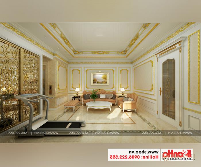 Thiết kế nội thất phòng sinh hoạt chung phong cách hoàng gia châu Âu 