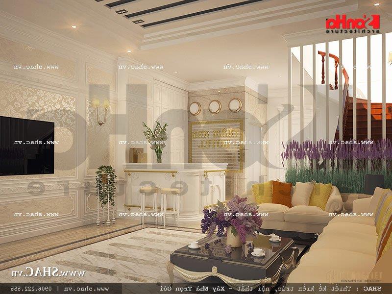 Thiết kế quầy lễ tân khách sạn mini cổ điển sang trọng sh ks 0027