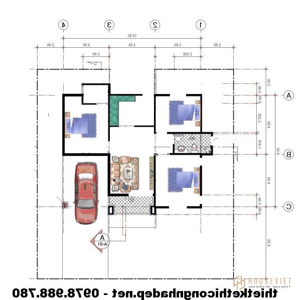 Bản vẽ mặt bằng nhà cấp 4 NDNC45