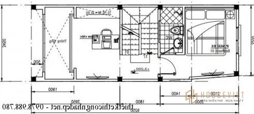 mặt bằng tầng lửng của nhà phố 4 tầng