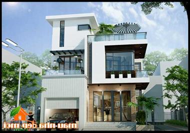 Mẫu biệt thự 3 tầng mái bằng có gara ô tô sân vườn xanh mát.