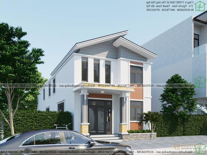 Mẫu nhà ống 2 tầng mái xéo hiện đại NDNP2T25