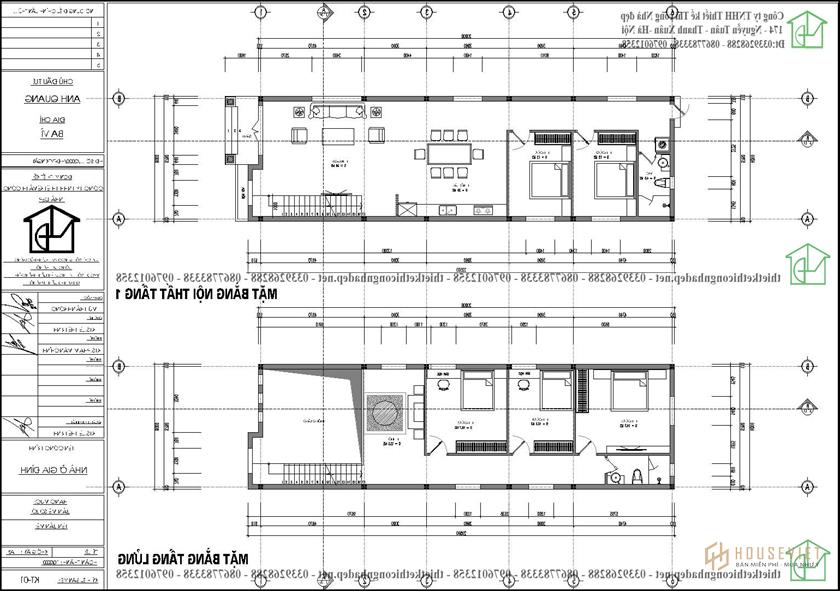 Bản vẽ mặt bằng mẫu nhà 2 tầng mái xéo đẹp NDNP2T25