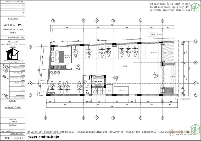 Bản vẽ mặt bằng tầng 1 nhà ống 5 tầng 8x18m NDNP5T5
