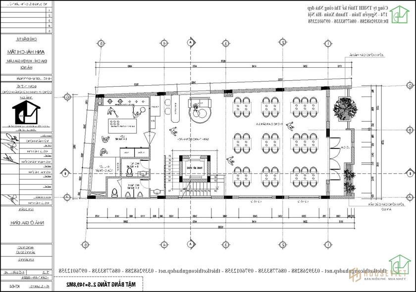 Bản vẽ mặt bằng tầng 2 nhà ống 5 tầng 8x18m NDNP5T5