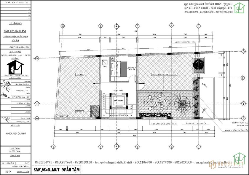 Bản vẽ mặt bằng tầng 5 nhà ống 5 tầng 8x18m NDNP5T5