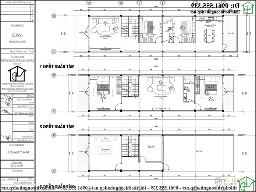 Phương án nội thất mẫu thiết kế nhà ống 3 tầng hiện đại 5.5x20m NDNP3T66