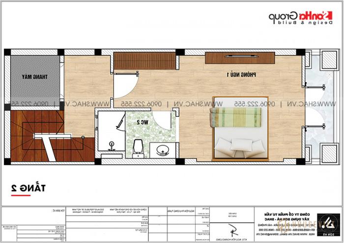 Mẫu nhà ống tân cổ điển 5 tầng diện tích 41,6m2 (4m x 10,4m) tại Hải Phòng - SH NOP 0200 17 Mặt bằng công năng tầng 2 nhà tân cổ điển diện tích 41,6m2 có thang máy tại Hải Phòng