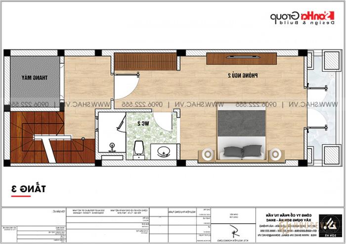 Mẫu nhà tân cổ điển 5 tầng diện tích 41,6m2 (4m x 10,4m) tại Hải Phòng - SH NOP 0200 18 Mặt bằng công năng tầng 3 mẫu nhà tân cổ điển diện tích 41,6m2 có thang máy tại Hải Phòng