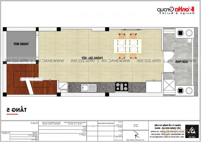 Mẫu nhà ống tân cổ điển 5 tầng diện tích 41,6m2 (4m x 10,4m) tại Hải Phòng - SH NOP 0200 20 Mặt bằng công năng tầng 5 mẫu nhà tân cổ điển diện tích 41,6m2 có thang máy tại Hải Phòng