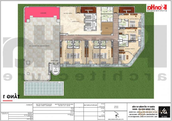 Mẫu thiết kế khách sạn tiêu chuẩn 5 sao 1078,5m2 hiện đại tại Phú Quốc - SH KS 0058 35 Mặt bằng công năng tầng 1 khách sạn 5 sao hiện đại Phú Quốc (Kiên Giang)