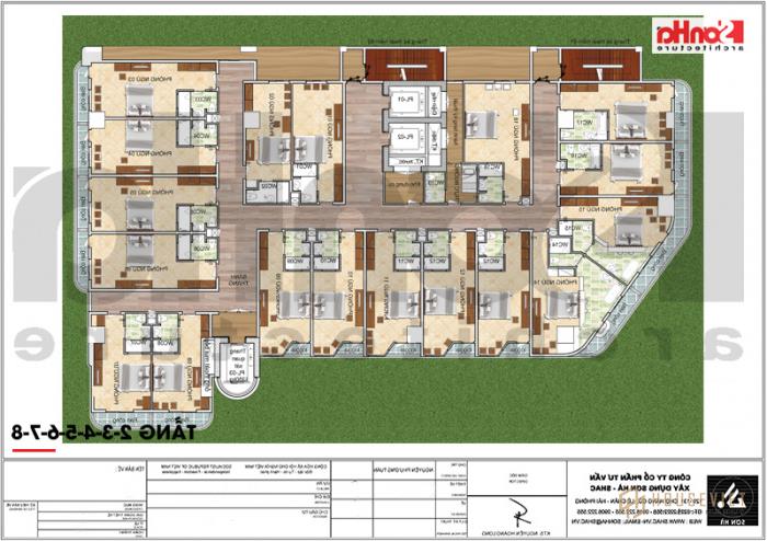 Mẫu thiết kế khách sạn tiêu chuẩn 5 sao 1078,5m2 hiện đại tại Phú Quốc - SH KS 0058 36 Mặt bằng công năng tầng 2 đến tầng 8 khách sạn 5 sao hiện đại Phú Quốc (Kiên Giang)