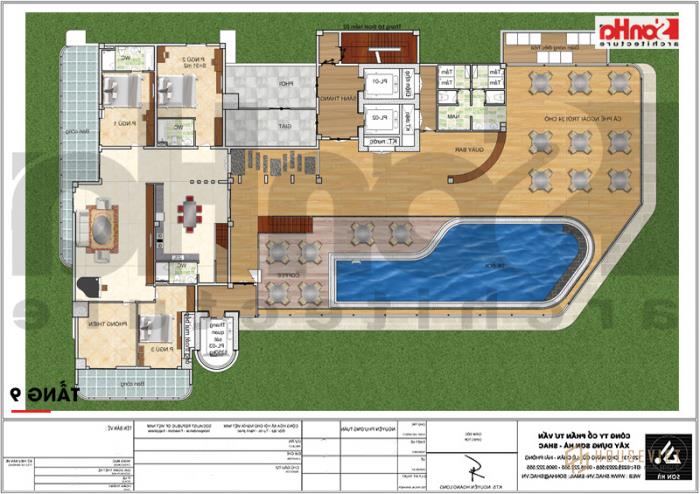 Thiết kế khách sạn hiện đại tiêu chuẩn 5 sao 1078,5m2 tại Phú Quốc - SH KS 0058 37 Công năng tầng 9 khách sạn 5 sao hiện đại Phú Quốc (Kiên Giang)