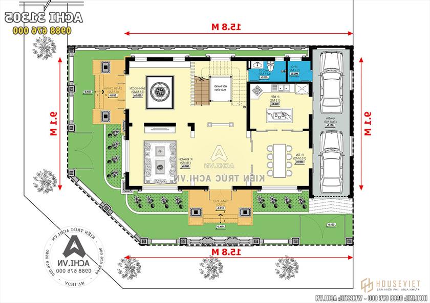 Ảnh: Mặt bằng công năng tầng 1 mẫu biệt thự 3 tầng tân cổ điển đẹp