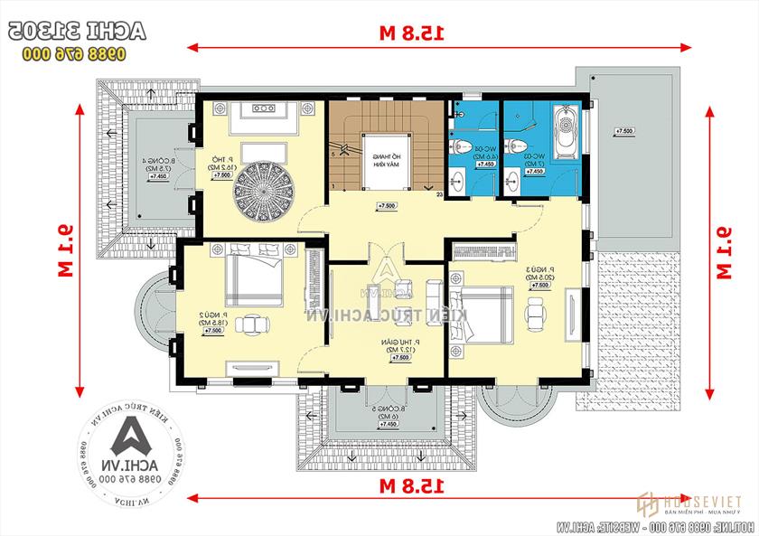 Ảnh: Mặt bằng công năng tầng 3 của mẫu biệt thự 3 tầng tân cổ điển đẹp