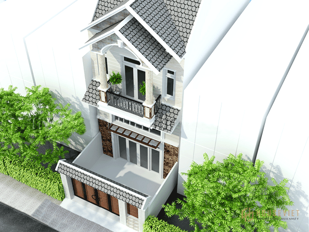 Phối cảnh nhìn từ trên cao xuống mẫu nhà 2 tầng mái thái