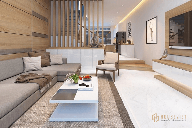 Phối cảnh nội thất nhà ống 2 tầng gác lửng