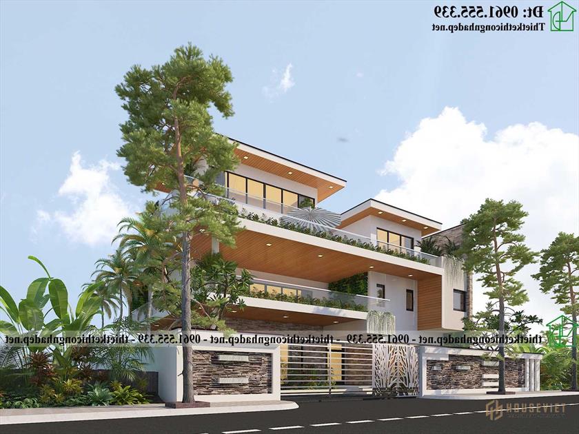 Hình ảnh 3D biệt thự 3 tầng hiện đại 16x14m ndbt3t32