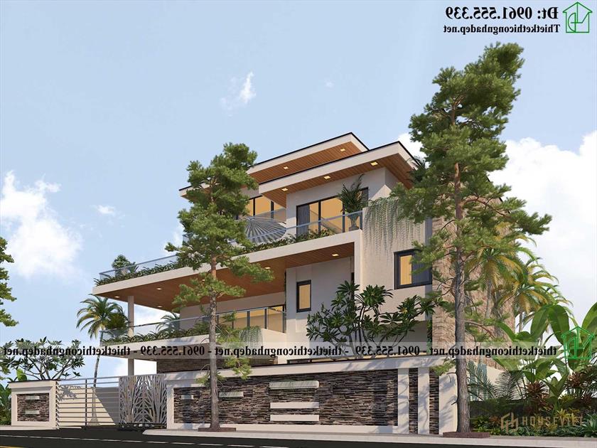 Thiết kế biệt thự 3 tầng hiện đại 16x14m tại Đà Nẵng ndbt3t32