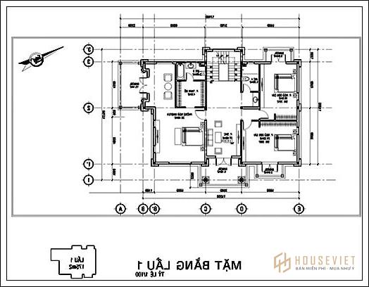 Mặt bằng biệt thự 3 tầng 11x15m