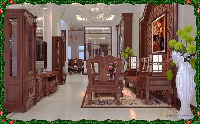 Thiết kế nội thất phòng khách biệt thự 3 tầng 170m2 đẹp