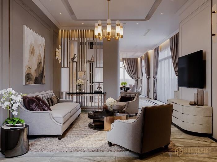 Thiết kế nội thất biệt thự song lập phòng khách
