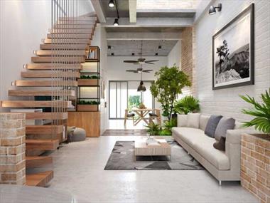 Mẫu cầu thang phòng khách nhà ống đẹp nhất năm 2022