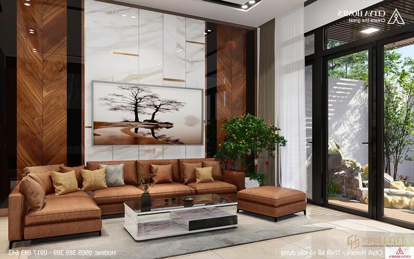 Thiết kế phòng khách tông màu gỗ