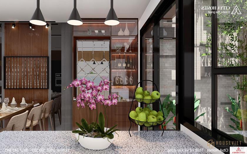 Tủ rượu sang trọng trưng bày trong phòng bếp