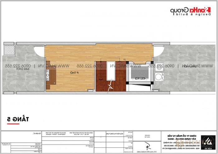 Mẫu thiết kế nhà phố hiện đại 5 tầng mặt tiền 4m1 có gara ô tô tại Hải Dương - SH NOD 0210 23 Công năng tầng 5 nhà ống hiện đại dài 4,1m dài 16,5m có thang máy tại Hải Dương