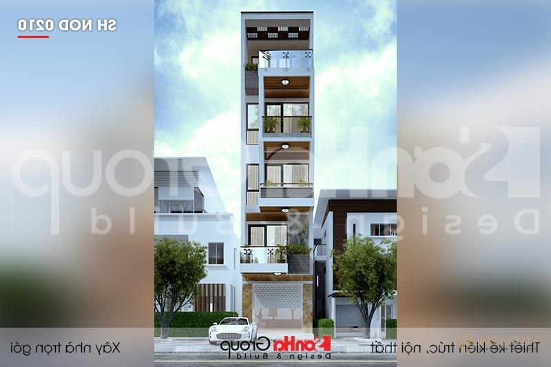 Mẫu thiết kế nhà phố hiện đại 5 tầng mặt tiền 4m1 có gara ô tô tại Hải Dương - SH NOD 0210